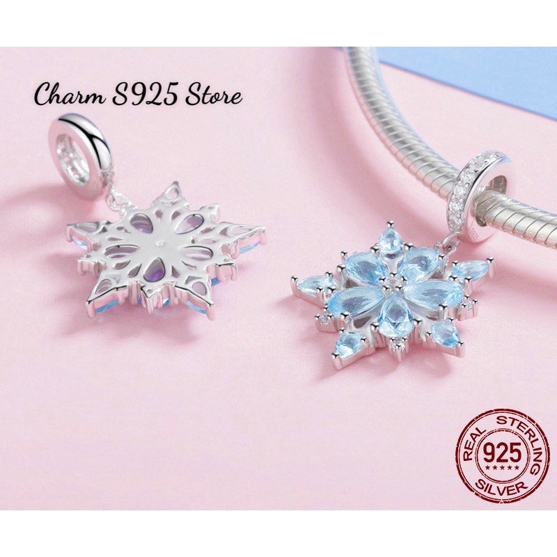 CHARM TREO HOA TUYẾT ĐÍNH ĐÁ XANH BẠC S925 HÀNG CAO CẤP CHÍNH HÃNG