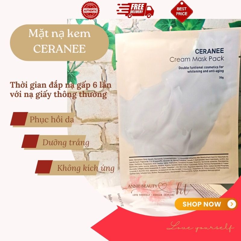 Mặt nạ CERANEE dạng kem cô đặc từ nước dừa tươi, cấp ẩm dưỡng trắng, phục hồi da nhanh chóng giúp da căng bóng mềm mượt