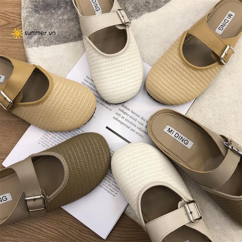 Dép Bít Mũi Tròn Dệt Phong Cách Retro Xuân Hè 2022 Thời Trang Mới Cho Nữ
