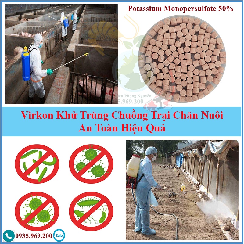 Khử trùng - sát khuẩn - kháng nấm chuồng trại chăn nuôi gia súc gia cầm , An toàn - Hiệu quả . Virkon viên sủi túi 1kg