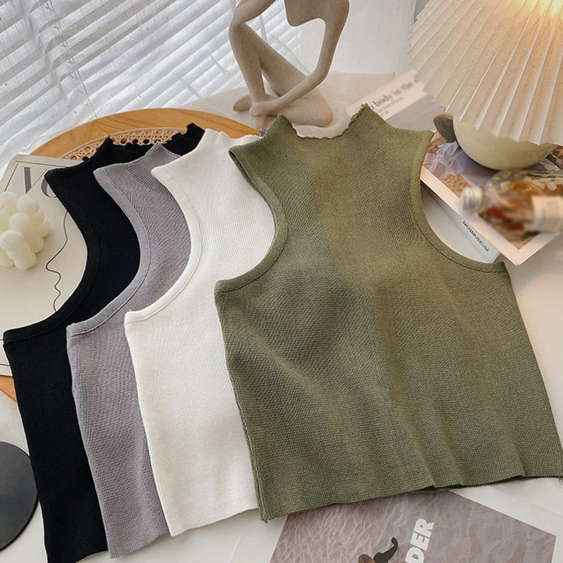 Áo Croptop Không Tay Màu Sắc Trơn Thiết Kế Nhẹ Nhàng Dành Cho Nữ