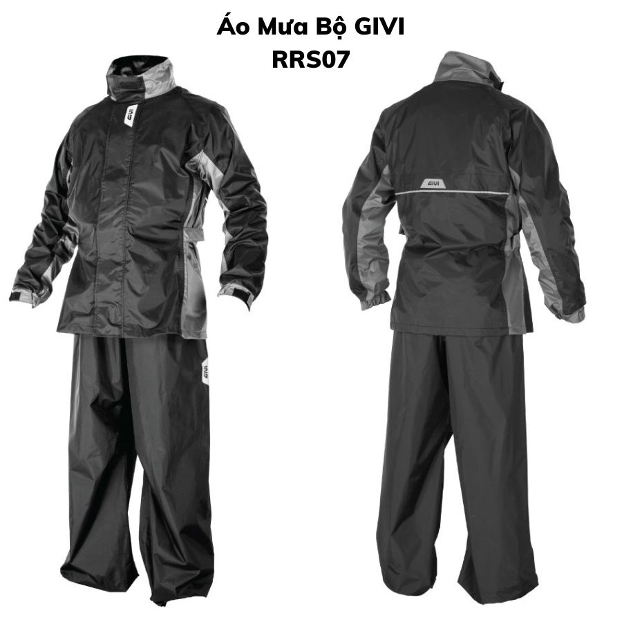 Áo Mưa Bộ GIVI Rrs07 Rider Tech | Rain Suit Black Grey Cao Cấp, Chống Thấm Nước, Dành Đi Phượt Đường Xa | Hibucenter