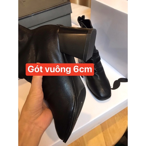 Bốt nữ, boots nhăn gót vuông chất da mềm lót lông ôm cổ chân  và siêu ấm