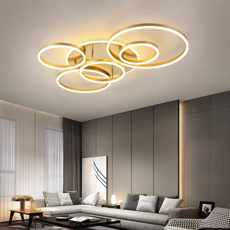 Đèn ốp trần trang trí 5 vòng tròn sáng tạo, Đèn trần LED hiện đại