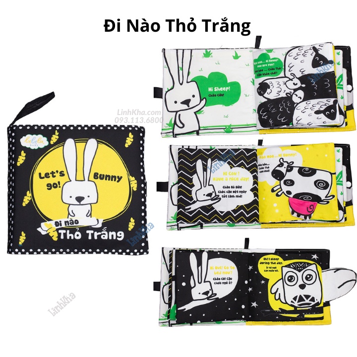 Sách Vải Song Ngữ Kích Thích Thị Giác An Toàn Cho Bé 0-3 Tuổi - Đi Nào Thỏ Trắng - Let's go Bunny - Lalala Baby