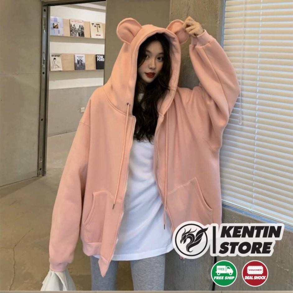 Áo khoác hoodie Chống Rét Cho Nam nữ Unisex Form rộng nón tai thỏ Chất Nỉ Có 4 Màu Ulzzang