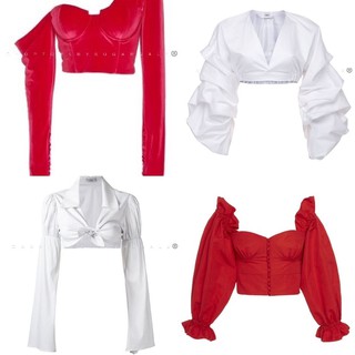 [BST SUGARGALZ] Áo croptop đỏ trắng tay dài sơ mi cổ sâu cúp ngực
