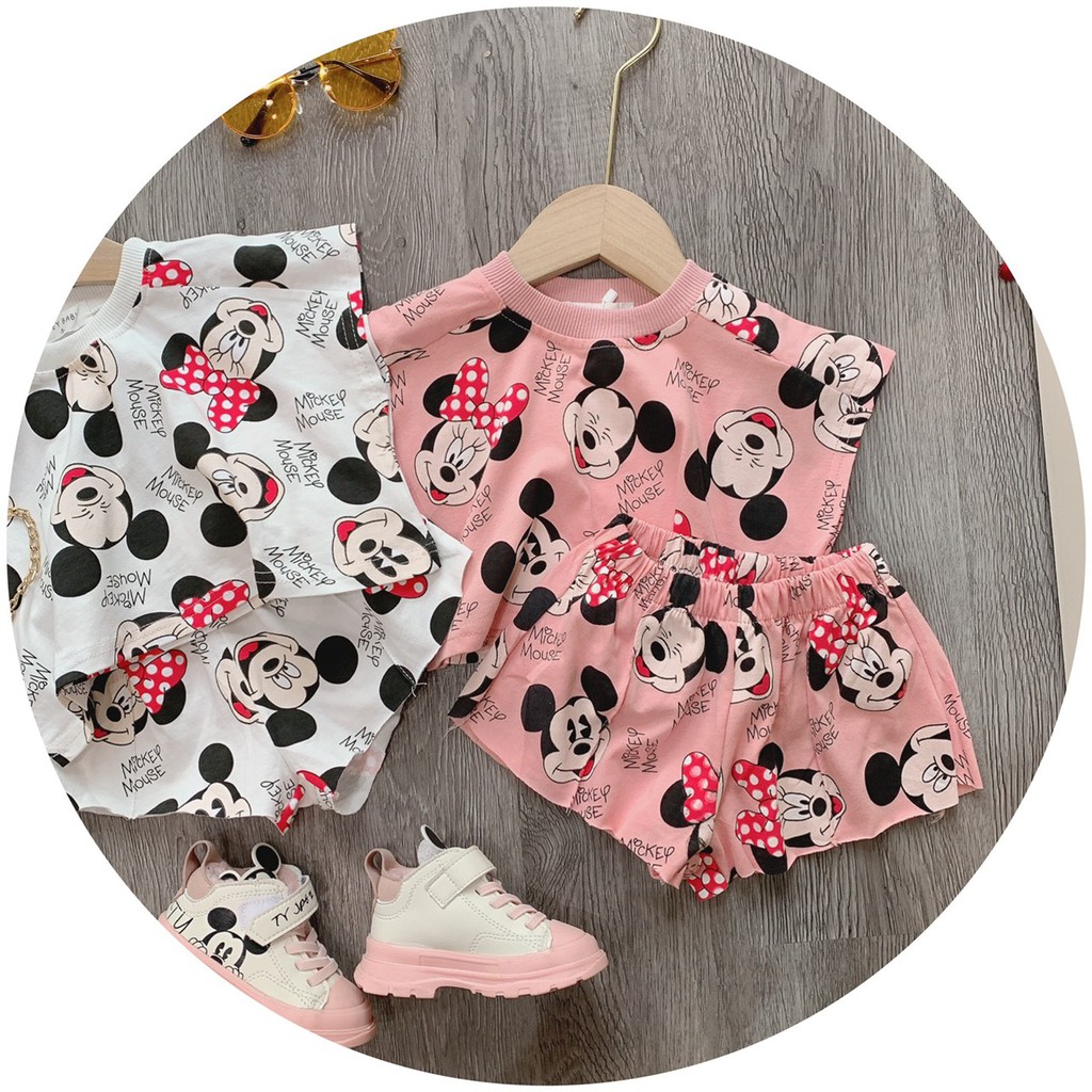 Bộ In Hình Mickey Bé Gái Chất Cotton 4 Chiều Cao Cấp