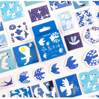 Hộp 46 miếng sticker mẫu con chim màu xanh dương