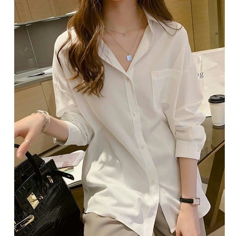 Áo Sơ Mi Trắng Dài Tay 1 Túi Ngực Form Rộng Ulzzang Hàn Quốc Chan House.