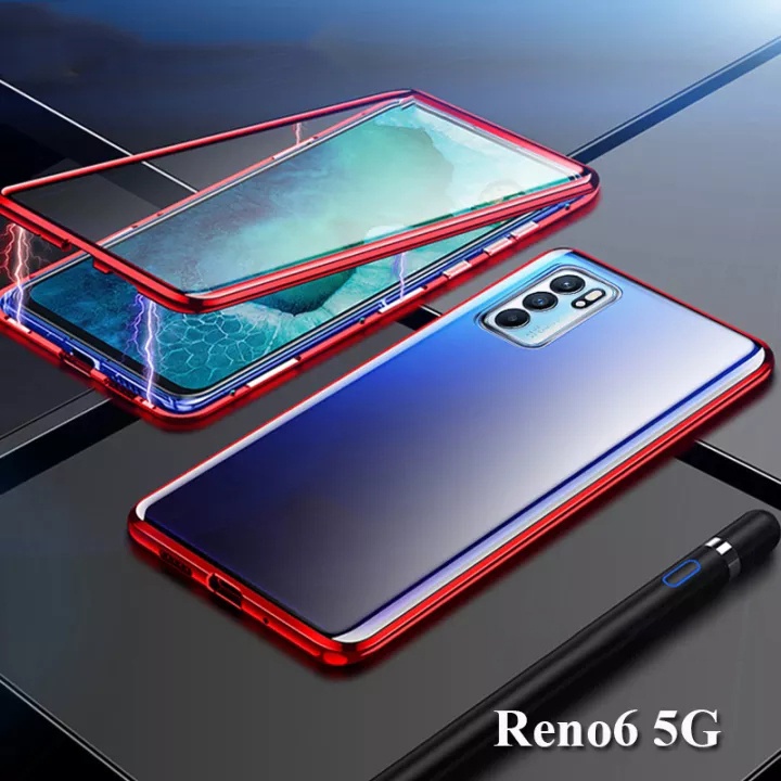Ốp điện thoại kính cường lực nắp gập từ quay 360 độ 2 mặt cho Oppo Reno 6 6Z Pro Plus 6Z 6 Pro 6 Pro Plus 4G 5G