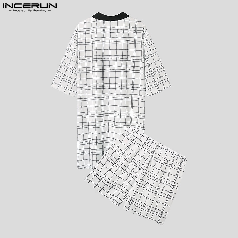 INCERUN Bộ Áo Khoác Cardigan Tay Lỡ 3 / 4 + Quần Short Dáng Rộng Thời Trang Cho Nam