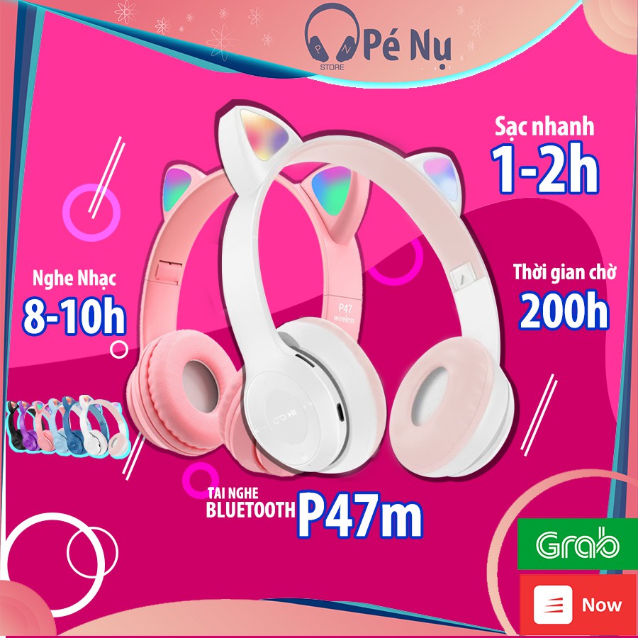 Tai Nghe Chụp Tai Mèo Headphone Bluetooth 5.0 P47m Hàng Chính Hãng