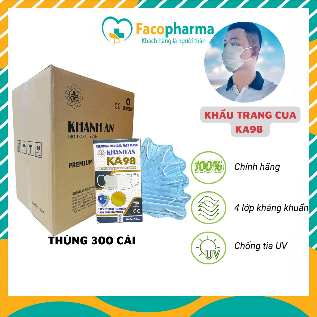 Khẩu trang khánh an thùng 300 cái chống tia uv hình cua siêu cute 4 lớp kháng khuẩn Khánh An KA98 chống nắng KAKA98O