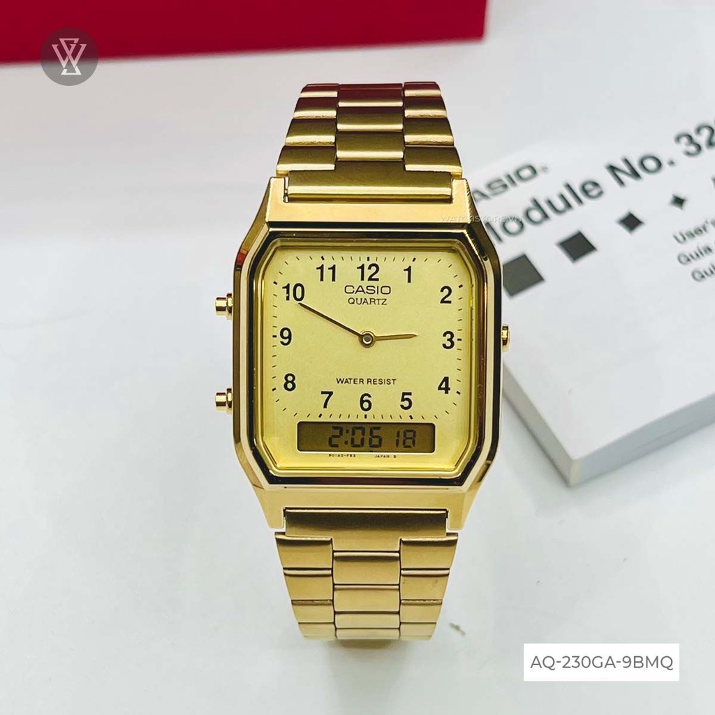 Đồng Hồ Điện Tử Nam Casio WATCHSTORE AQ-230GA-9BMQ Thiết Kế Mặt Kính Nhựa 29.8mm, Dây Đeo Kim Loại, Vỏ Thép Không Gỉ