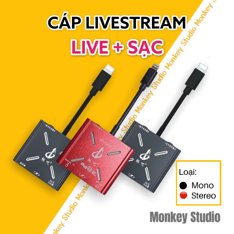 Bộ Cáp Chuyển Đổi Vừa Live Vừa Sạc Dùng Cho Thu Âm Hát Livestream Karaoke Âm Thanh Mono và Stereo, PK ĐàmThoại 2 Chiều