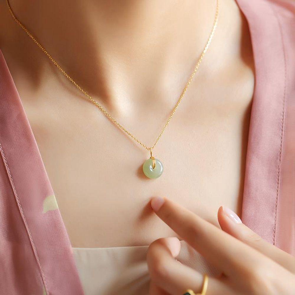 BACK2LIFE Vòng cổ Mặt Ổ Khóa Sau 2Lip Màu Xanh Lá Ngọc Phong Cách Hàn Quốc Cổ Điển