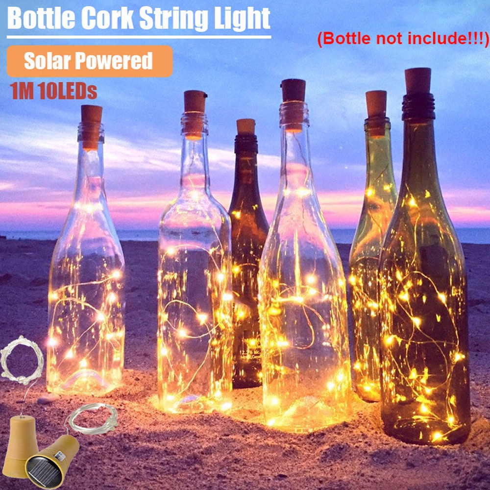 Dây đèn LED phối nút đóng chai sử dụng năng lượng mặt trời chống thấm nước trang trí tiệc cưới/ nội thất dài 1m
