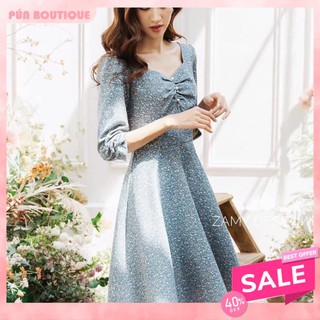 [SIÊU PHẨM] VÁY HOA NHÍ XANH NGỌC VINTAGE CỔ V PHONG CÁCH NÀNG THƠ TINH KHÔI NHẸ NHÀNG - ĐẦM XÒE NỮ TIỂU THƯ