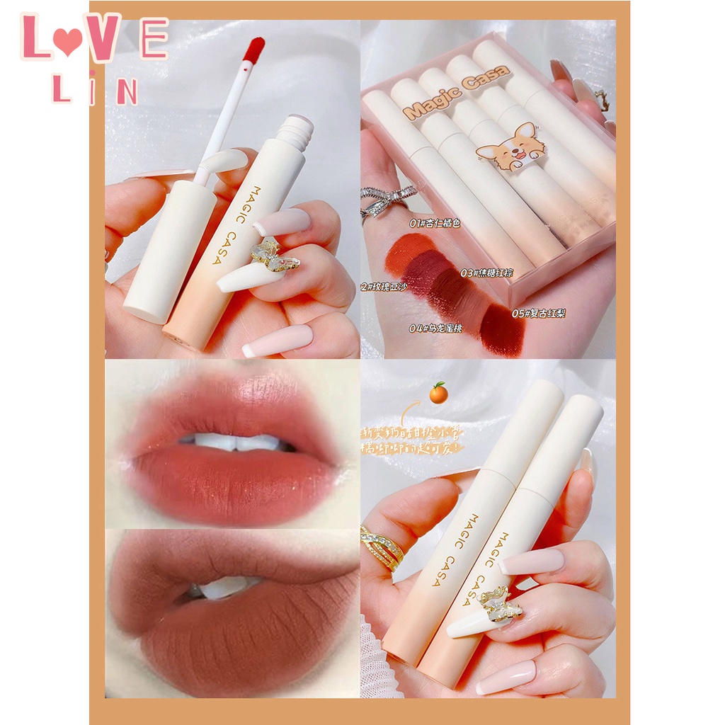 Set 5 Son Kem Lì Mịn Mượt Như Nhung Hình Chó corgi Dễ Thương