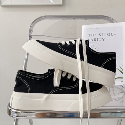 Giày Thể Thao Nữ Ulzzang Vintage, Giày Bata Dáng Bánh Mì Basic Vải Canvas Đế Độn 4cm 2 Màu Hàn Quốc - Iclassy_shoes