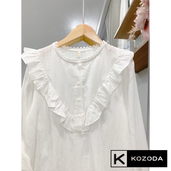 Áo Sơ Mi Kiểu Nữ Màu Trắng đẹp dài tay phong cách ulzzang vintage hàn quốc cao cấp họa tiết ren kozoda SM11a | BigBuy360 - bigbuy360.vn