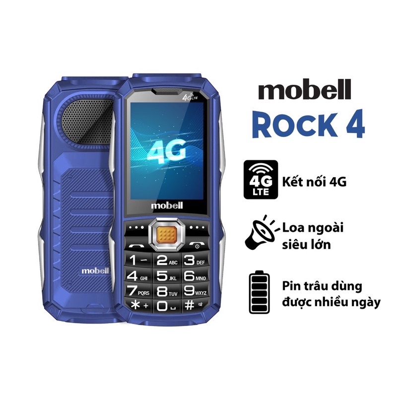Điện thoại Mobell Rock 4 4G loa to pin khủng NewFullbox - Bảo hành 12 tháng