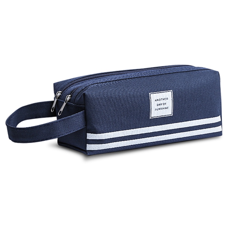 Túi vải đựng bút viết/ đồ trang điểm thiết kế 2 dây kéo dành cho học sinh