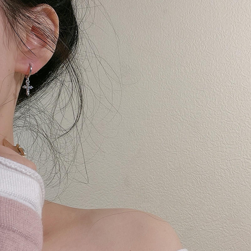 Khuyên tai bạc hình cây thánh giá đính đá pha lê nhân tạo độc đáo thời trang dành cho bạn nữ dự tiệc cưới