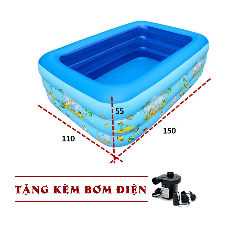 Bể Bơi 1m2 - 1m3 - 1m5 - 1m8 Siêu Dày [GÌ CŨNG RẺ] Tặng Kèm Bơm Điện Clevermart