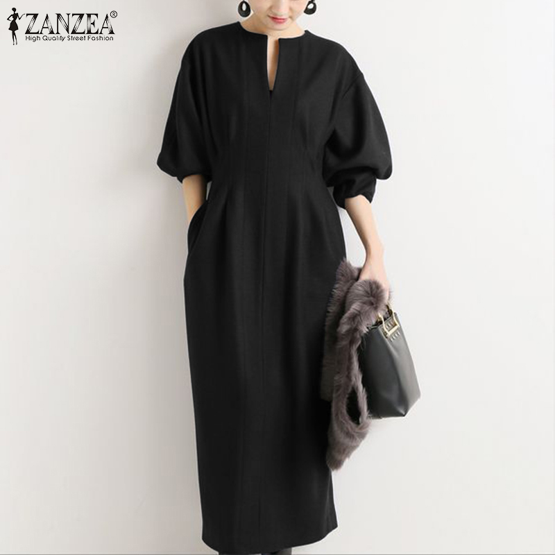 Đầm Maxi ZANZEA Tay Phồng Phong Cách Cổ Điển Thanh Lịch Thời Trang Nữ