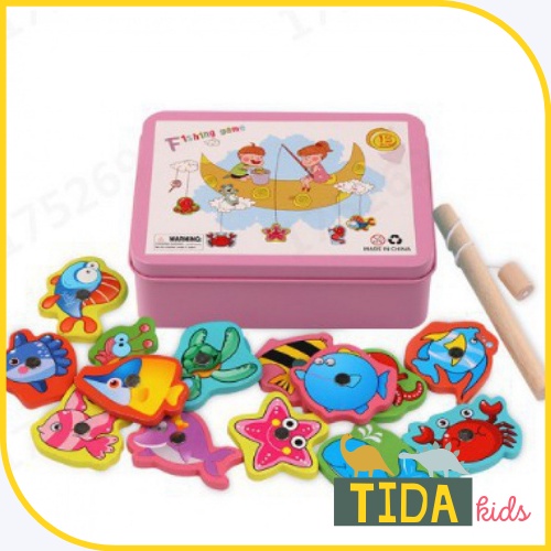 Đồ Chơi Gỗ TIDA KIDS SHOP, Đồ Chơi Giải Trí Câu Cá Nam Châm 15 Con Hộp Sắt Cho Bé Giá Tốt