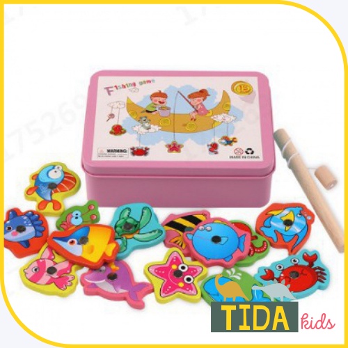 Đồ Chơi Gỗ TIDA KIDS SHOP, Đồ Chơi Giải Trí Câu Cá Nam Châm 15 Con Hộp Sắt Cho Bé Giá Tốt