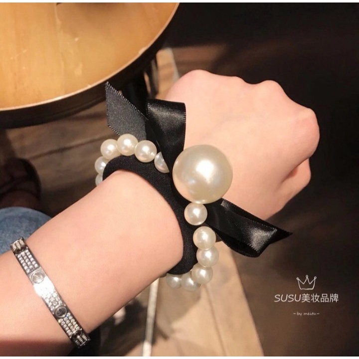 Dây Buộc Tóc Nơ Kèm Ngọc Siêu Xinh, Siêu Co Giãn