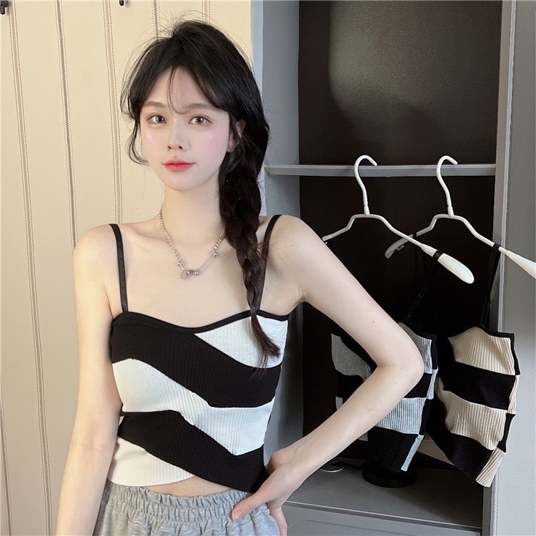 Áo Bra Nữ Hai Dây Họa Tiết Kẻ Dáng Lửng Có Mút Ngực Ms 1887