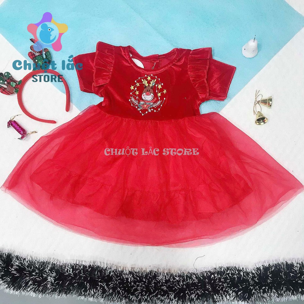 Váy Bé Gái Chuột Lắc Store Diện Noel Tết Chất Nhung Mềm Tặng Kèm Cài Đầu Bờm Tuần Lộc 5Kg Đến 18Kg
