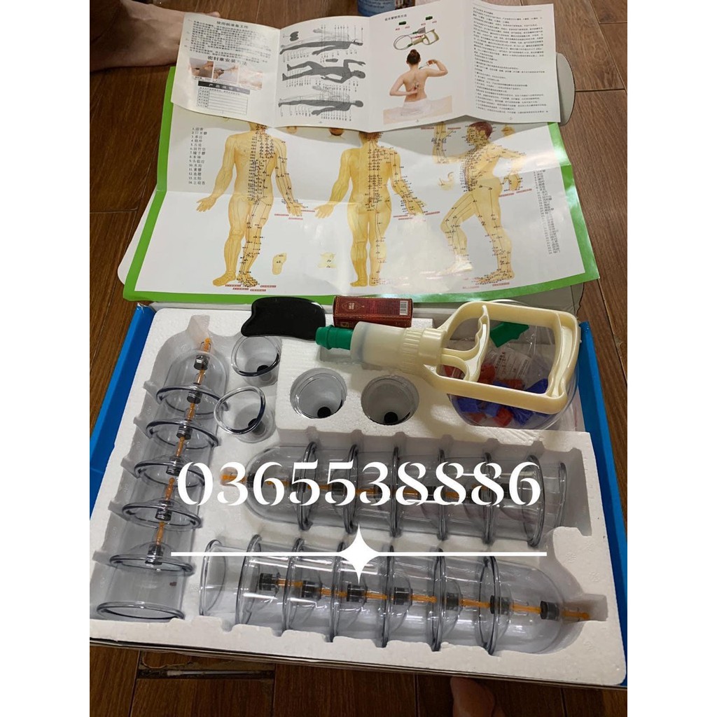 Bộ Cốc Giác Hơi Không Dùng Lửa 24 Cốc, Dụng Cụ Cạo Gió Giác Hơi Chân Không 24 Cốc
