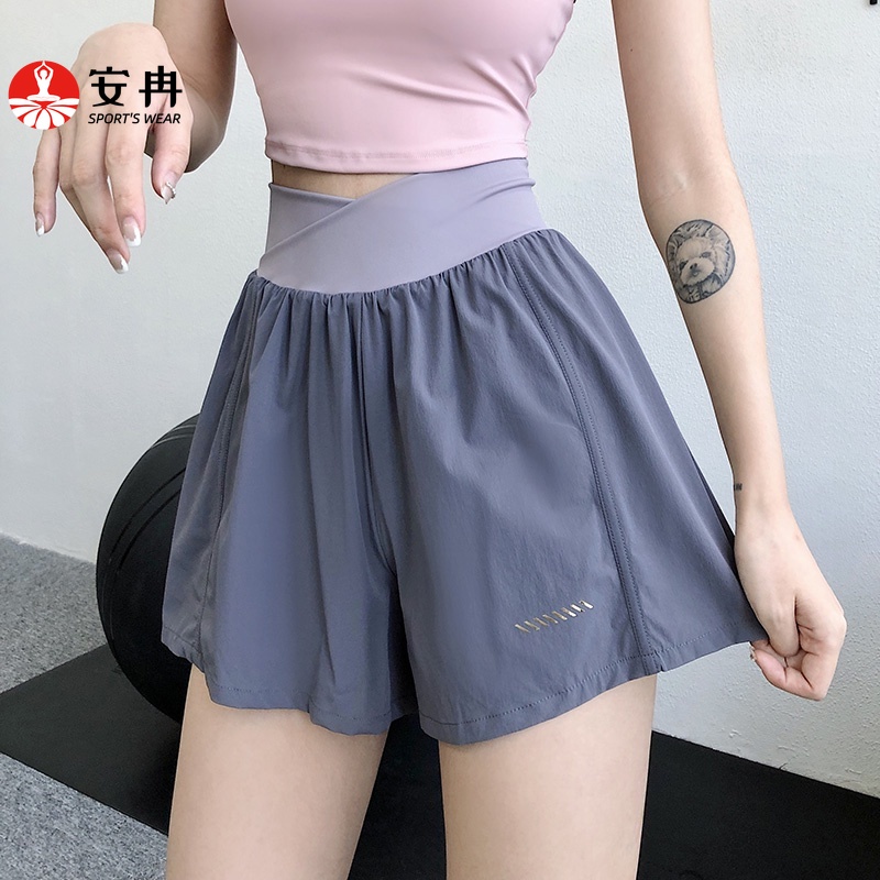 Quần short thể thao ANRAN lưng cao giả hai lớp thời trang năng động cho nữ
