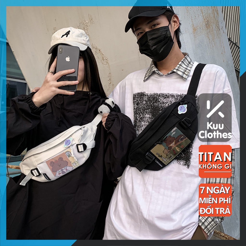 Túi Đeo Chéo vải Oxford siêu bền thời trang nam nữ Bear Bag Kuu Clothes Màu Bạc chống thấm nước tùy ý điều chỉnh