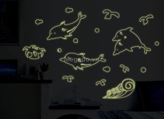 Decal dán tường cá heo dạ quang phát sáng