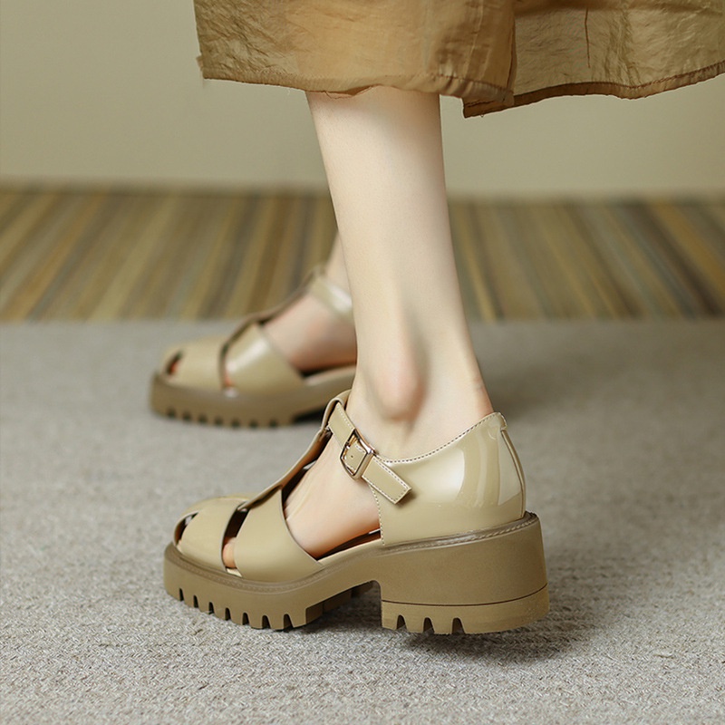 Giày Sandal Chiến Binh Đế Dày Chất Liệu Da Đan Lỗ Khóa Cài Thời Trang Mùa Hè Dành Cho Nữ 2022