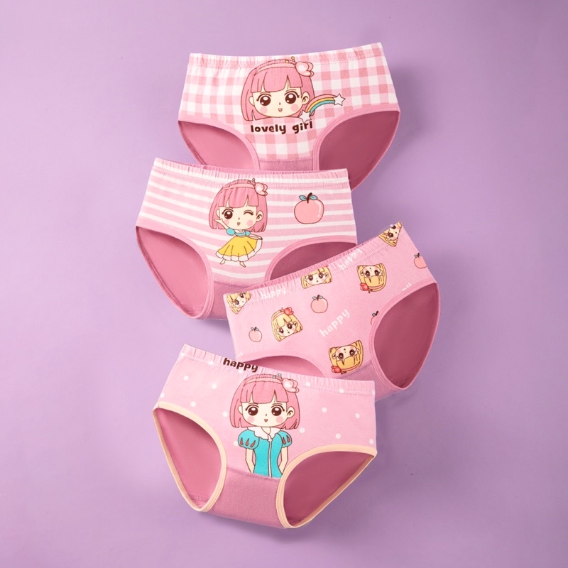 [TG01 Maruka] 4 Quần lót trẻ em bé gái, quần chip cho bé hình công chúa màu tím Maruka Fashion 12-45kg