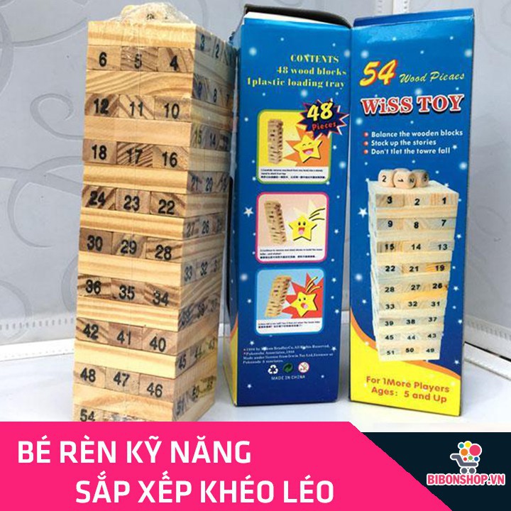 Bộ đồ chơi rút gỗ 54 thanh cho Bé