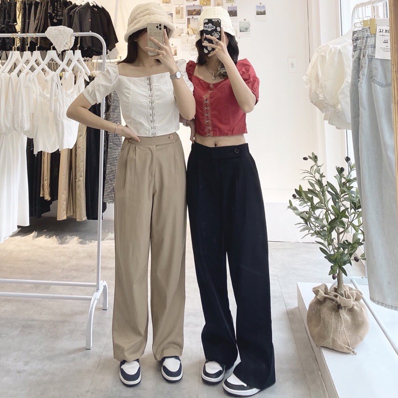 [Ảnh thật tự chụp] Quần tây cúc lệch
