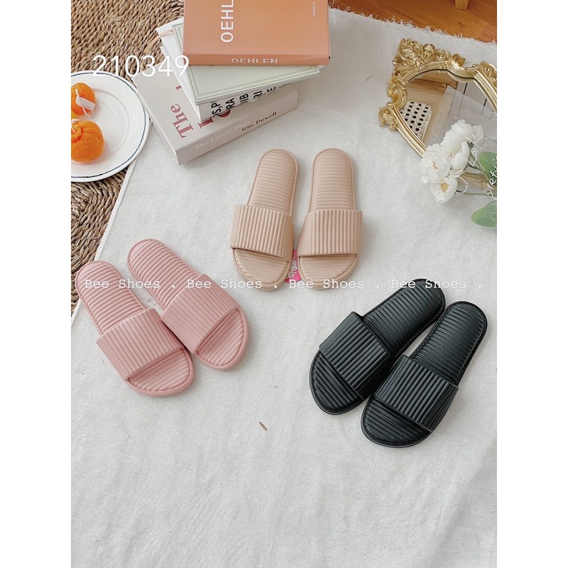 BEESHOES - DÉP NỮ MŨI TRÒN QUAI NGANG TRƠN - DÉP NỮ MŨI TRÒN QUAI NGANG TRƠN ĐẾ BỆT SẴN MÀU ĐEN - KEM - HỒNG 210349