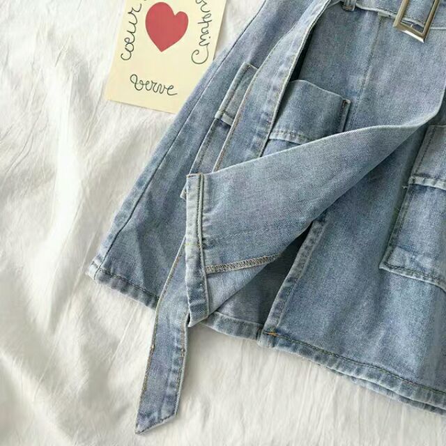 [SIZE S-XL]Chân váy jeans có kèm đai Quảng Châu phong cách Ulzzang Hàn Quốc cực xinh giá siêu rẻ