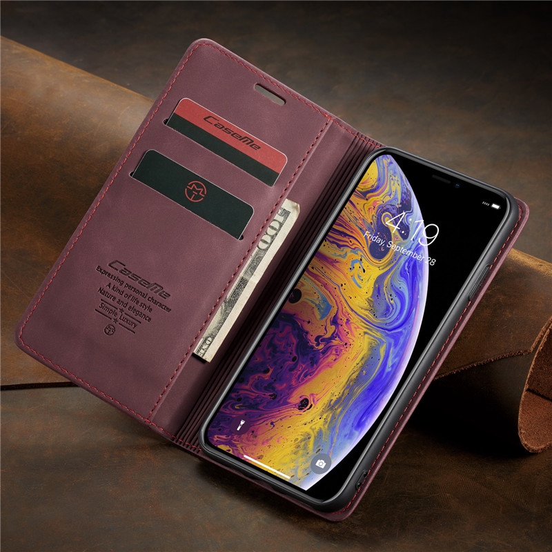 Bao da điện thoại nắp lật từ tính màu trơn sang trọng cho iPhone XS Max XR XS X 7 8 6 6s Plus 5 5S SE