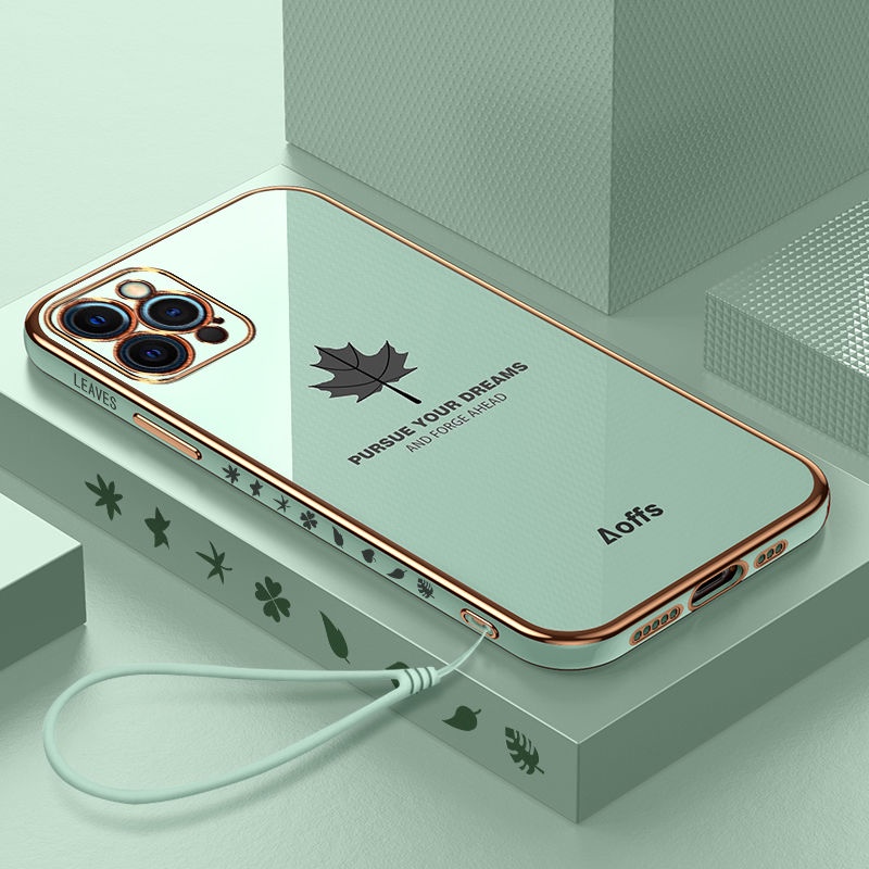 Ốp điện thoại QIANZI mềm mạ họa tiết lá phong thích hợp cho Iphone11 Iphone11Pro 11Pro 12 12Pro 12 Pro Max 12Mini