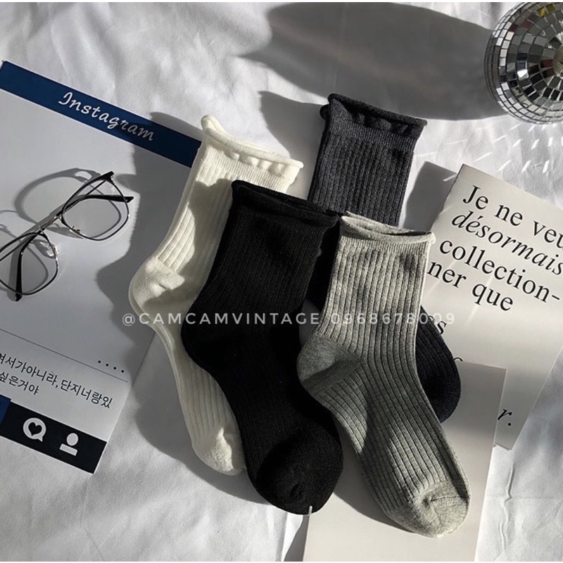 Tất cổ cao nữ vớ trơn cao cổ Nam - Nữ tất vớ vintage Basic Unisex 9 màu Korea Socks
