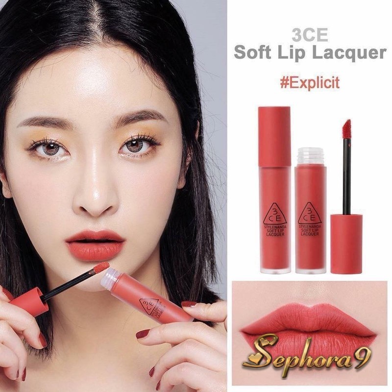 [Siêu Hot] Son kem 3CE Soft Lip Lacquer #Explicit hồng san hô xinh xắn